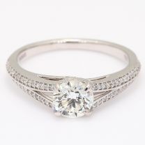 Amore round cut white diamond split shank engagement ring