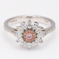 Freya pear and round cut Argyle pink and white diamond flower halo ring