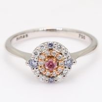 Make Way Argyle pink blue and white diamond halo ring