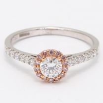Saffron Argyle Pink and White Diamond Halo Ring