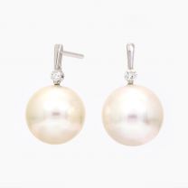Caspian white South Sea pearl and white diamond drop earrings