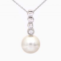 Athena white South Sea pearl and white diamond bezel drop necklace