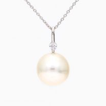 Caspian white South Sea pearl and white diamond drop necklace