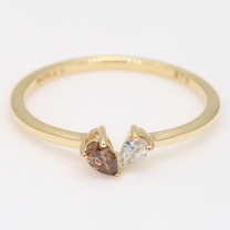 Petaline pear-cut champagne and white diamond heart stackable ring