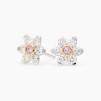 Bloom Argyle pink and white diamond floral stud earrings