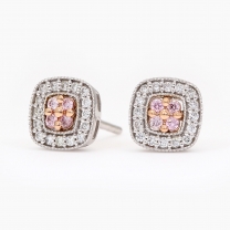 Sabriel Argyle pink and white diamond square halo stud earrings