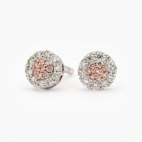 Geranium Argyle Pink and White Diamond Cluster Stud Earrings
