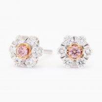 Adeline White and Argyle Pink Diamond Floral Halo Earrings