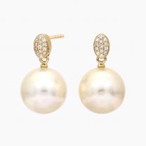 Moana white South Sea pearl and white diamond drop stud earrings