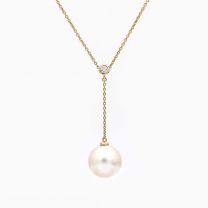 Aquata white South Sea pearl and white diamond lariat drop necklace