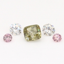 0.86 Total carat parcel of green cushion cut Argyle pink and white rainbow diamonds
