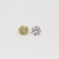 0.09 carat pair of round cut green and Argyle NCP pink diamonds